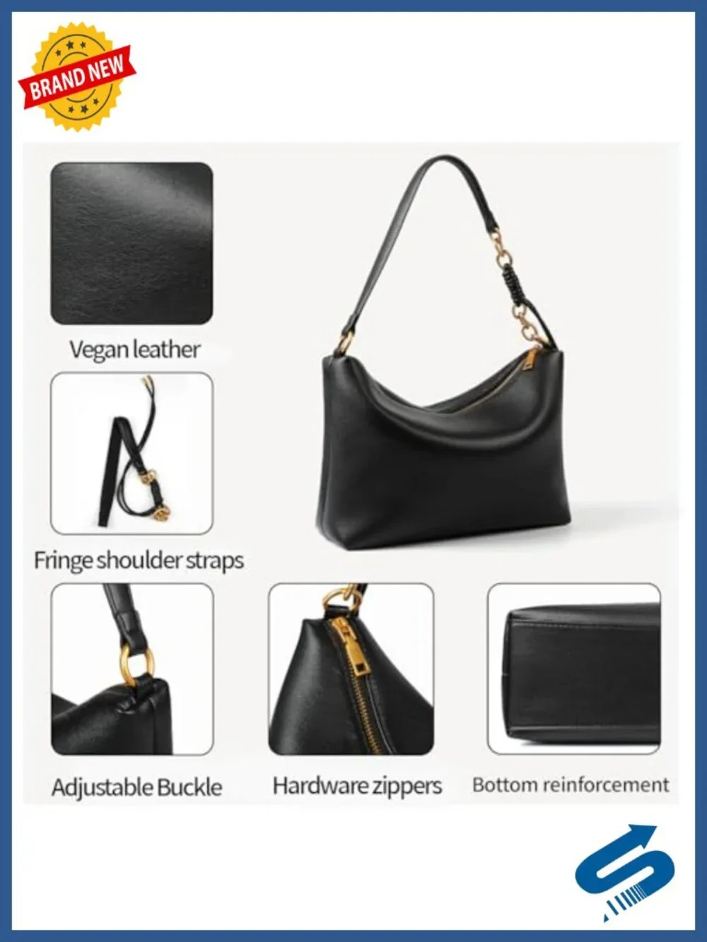 Soft Slouchy Vegan Leather Shoulder Hobo Bag with Crossbody Strap